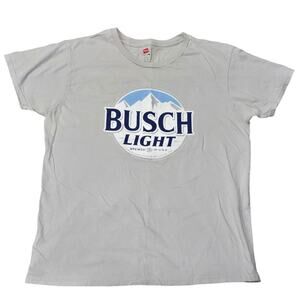 Hanes Nano Gray Busch Light Short Sleeve Crew Neck Shirt Brewed In USA St.Louis